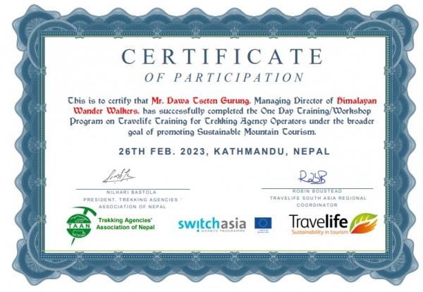 Travelife Sustainability Training Certificate